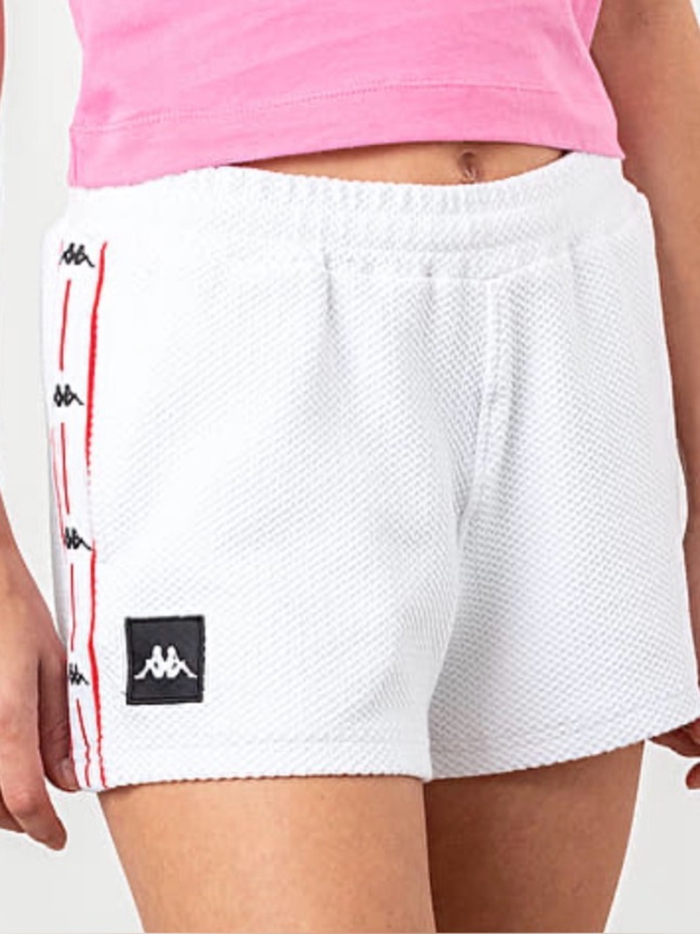 Kappa White with Red Trim and Black Logo Athletic Shorts - Sz Small